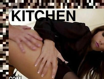 Intense desire in the kitchen with sexy Cléa Gaultier