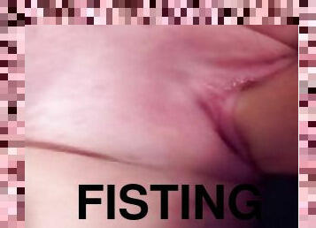 Fisting her huge pussy while jerking myself off inside  + squirting