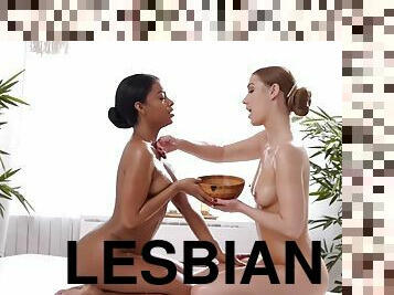 Dirty and oiled lesbians enjoy eating pussies while fingering each other