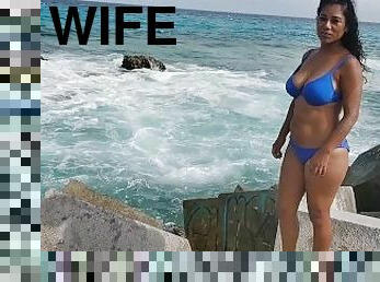 latina hotwife show bigtits on the beach