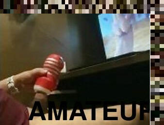 Masturbating using TENGA while watching madeincanaria's porn video