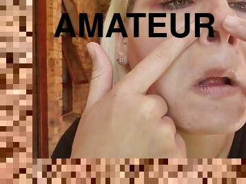 amatør, blowjob, fingret, blond, fetisj, alene