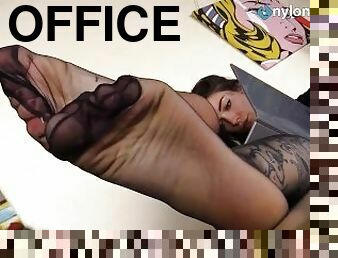 kontor, fødder, rødhåret, perfekt, fetish, nylon