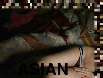 asiático, masturbação, babes, pequeno, fetiche, pernas, provocando