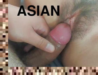 Fucking asian girlfriend until I cum on her pussy