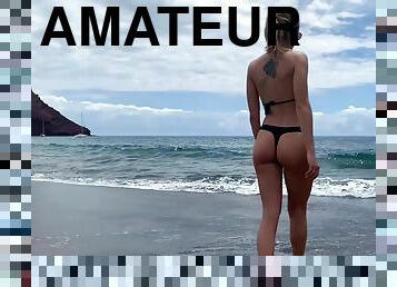 cul, orgasme, public, giclée, amateur, ados, plage, doigtage, blonde, méchant