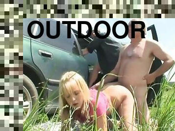 Teen Doggystyled Outdoors With Masturbating Gilf