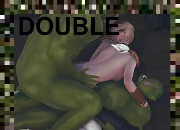 Two orcs staged a double penetration into a cute elf