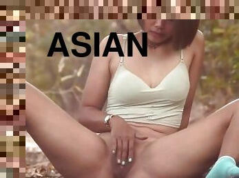 asiatisk, rumpe, onani, orgasme, utendørs, pussy, squirt, amatør, tenåring, fingret