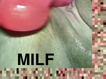 POV pink dildo sex machine balls deep