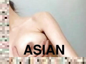 asiatisk, store-pupper, orgasme, skolejente, amatør, tenåring, handjob, høyskole, søt, alene