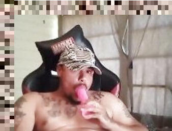 Army guy jacking off and teasing in gaming chair