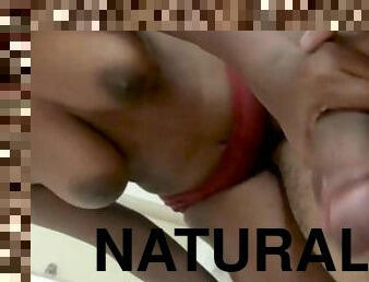 Natural Tit Ebony Babe Handjob With Huge Cum Shot