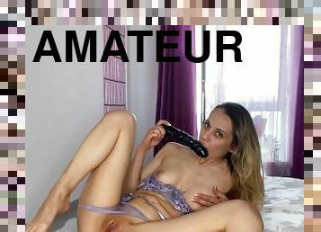 masturbação, amador, brinquedo, loira, dildo, sozinho