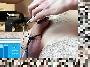 Remote control estim cumshot orgasm