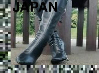 asiatique, japonais, fétiche, bottes, cuir