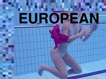 teenagerské, nohavičky, európanka, blondýna, európske, bazén, sólo, podvodné
