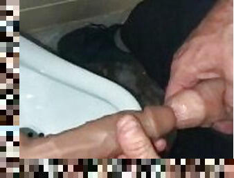 Kinky Public Washroom Masturbation At The Urinal With A Suction Dildo To Suck Clean