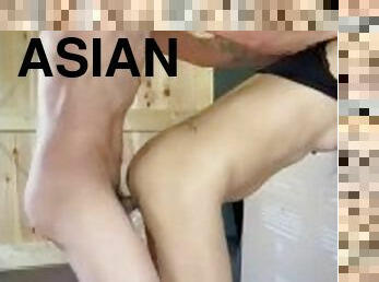 asiático, enganar, peluda, cona-pussy, magro, esposa, amador, chupanços, tiro-ao-alvo, interracial