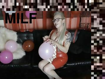 Lady in Red Latex with Balloons (Preview)