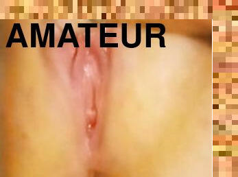 masturbation, chatte-pussy, giclée, amateur, jouet, belle-femme-ronde, point-de-vue, serrée, gode, humide