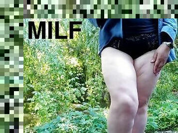 Endless stream of piss through dirty MILF panties rear view