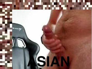 asiatisk, masturbation, amatör, cumshot, gigantisk-kuk, avrunkning, massage, juckande, sperma, ensam