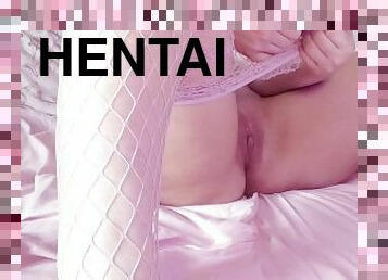 asiatique, cul, papa, chatte-pussy, écolière, babes, butin, fille, résille, hentai