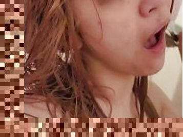 Shy chinese girl taking nasty shower