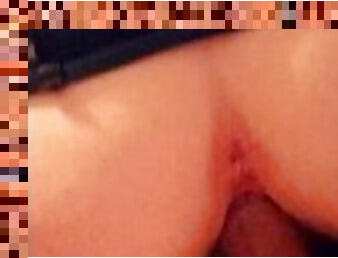 cul, levrette, chatte-pussy, amateur, énorme-bite, couple, rousse, bas, résille, bite