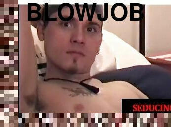 Straight jock jerking for cum after blowjob from DILF