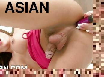 asiatique, masturbation, anal, ejaculation-sur-le-corps, jouet, ladyboy, thaï, ejaculation, 18ans, gode