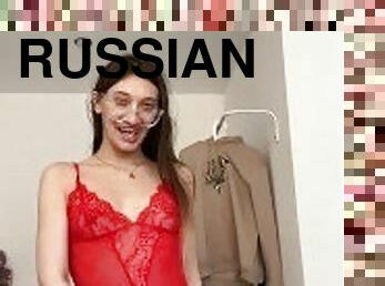 Russian whore sucks on a leash