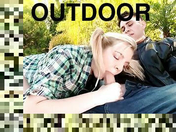 Hot outdoors blowjob by cute pigtailed teen tiffany dawson