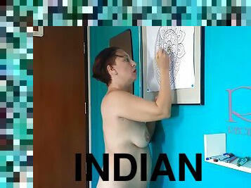 Indian Nudist Painting Indian Pattern - Mandala. Relax Music. Naked Art Workshop. Scene 1