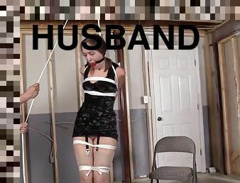 Mini Dress In Rope Strappado & Ball Gagged W/husband Upstairs!