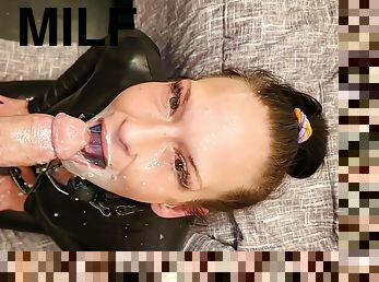 Canadian Milf Halloween Leather Catsuit Deepthroat Messy Facial
