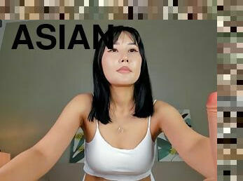 asiatisk, onani, brunette, drillende