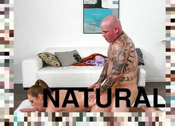 Redhead masseuse with big natural tits seduced tattooed stallion