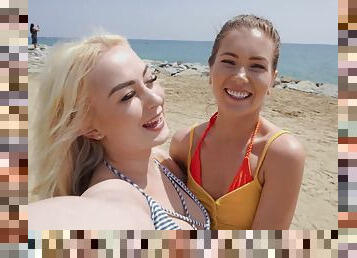 Lisi Kitty and Mary Rock fucking on the beach