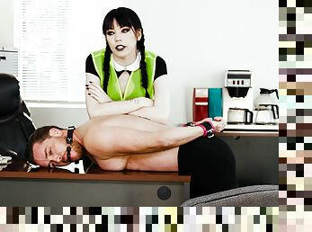 Pale brunette Leda Bear gets boned in the office