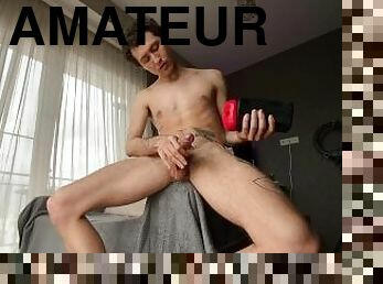 masturbation, amateur, énorme-bite, jouet, gay, maison, couple, double, secousses, ejaculation