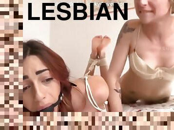 lesbisk, bdsm, blond, gagging, bondage, tatuering