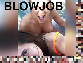 POV jacuzzi blowjob from hot Abbie Maley and Lena The Plug