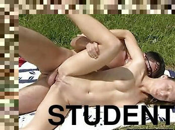 Student gets cock shoved in her ass outside without asking
