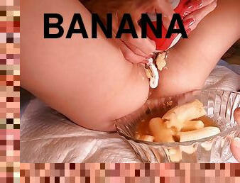 Longpussy, Fun with Food. Old banana in and out of exhaust pipe with caramel and whipped cream