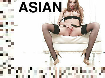 asiático, teta-grande, clitóris, masturbação, meia-calça, cona-pussy, meias-calças, loira, tatuagem, sapatos-salto-alto