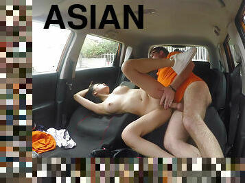 Sweet Asian Rae Lil Black jumps on a cock in a car