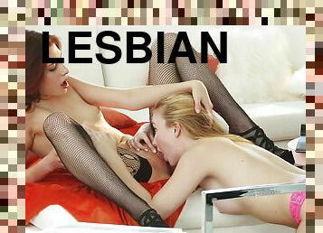 Ashlyn Molloy & Samantha Rone in nylon stockings lick each other