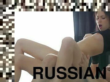 Russian brunette Vikki gets munched on and finally has anal sex with her bf